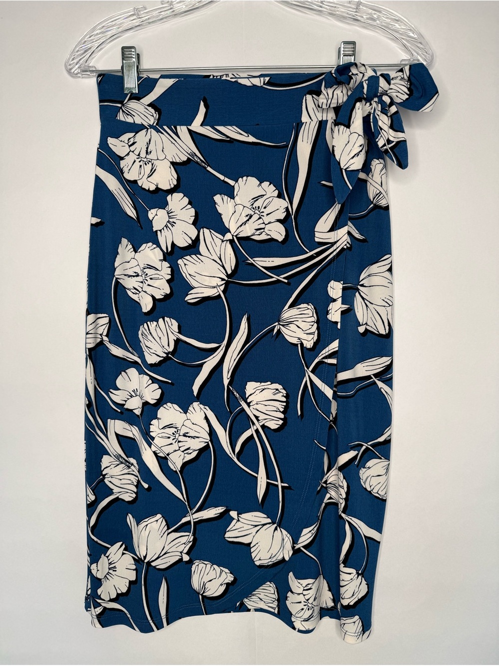 Leota Blue Floral Faux Wrap Skirt